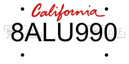 8ALU990 California License Plate
