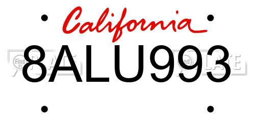 8ALU993 California License Plate