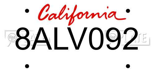8ALV092 California License Plate