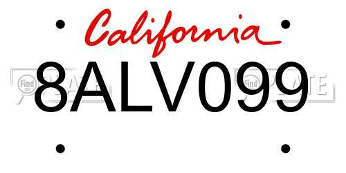 8ALV099 California License Plate