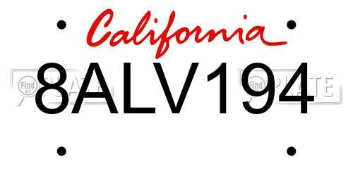 8ALV194 California License Plate