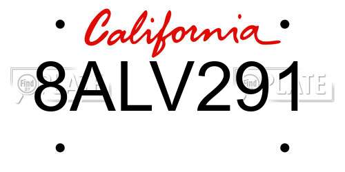 8ALV291 California License Plate