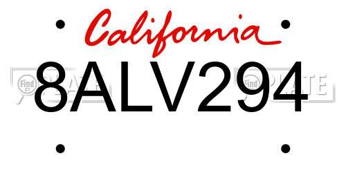 8ALV294 California License Plate