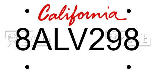 8ALV298 California License Plate
