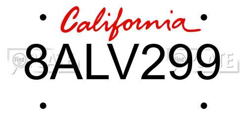 8ALV299 California License Plate