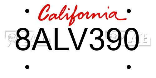 8ALV390 California License Plate