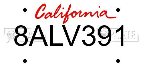 8ALV391 California License Plate
