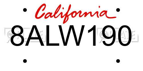 8ALW190 California License Plate