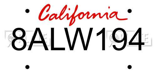 8ALW194 California License Plate