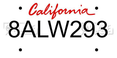 8ALW293 California License Plate