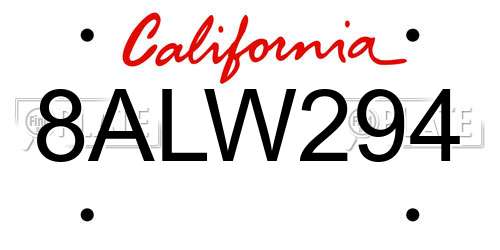 8ALW294 California License Plate