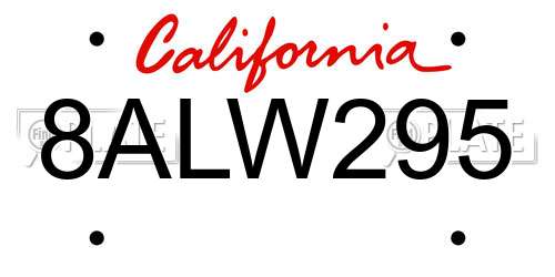 8ALW295 California License Plate