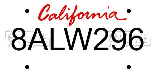 8ALW296 California License Plate
