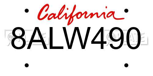 8ALW490 California License Plate