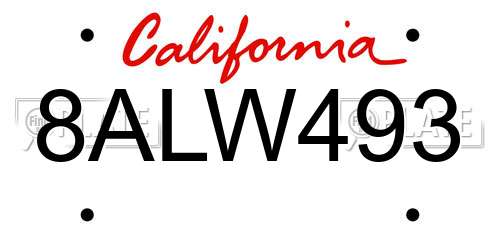 8ALW493 California License Plate