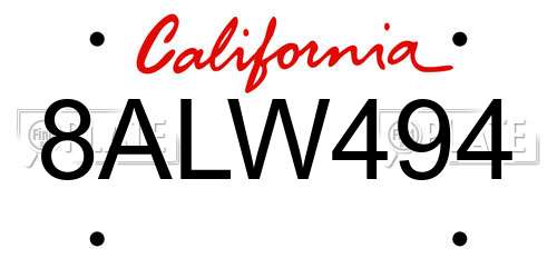 8ALW494 California License Plate