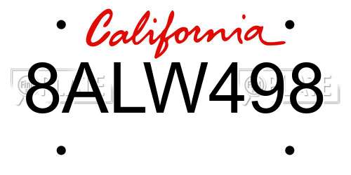 8ALW498 California License Plate