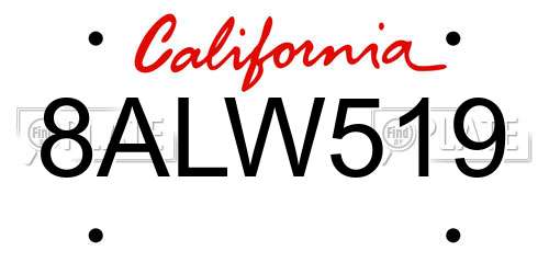 8ALW519 California License Plate