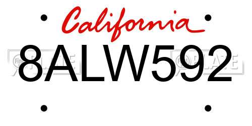 8ALW592 California License Plate