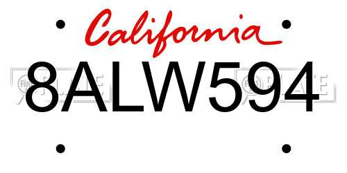 8ALW594 California License Plate