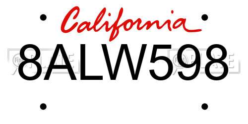8ALW598 California License Plate