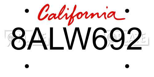 8ALW692 California License Plate