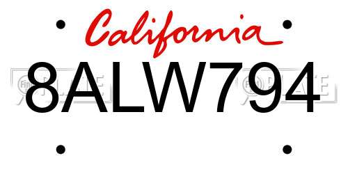 8ALW794 California License Plate