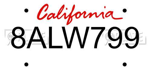 8ALW799 California License Plate