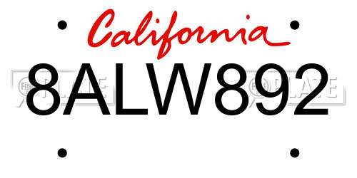 8ALW892 California License Plate