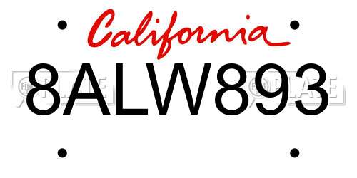 8ALW893 California License Plate