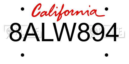 8ALW894 California License Plate