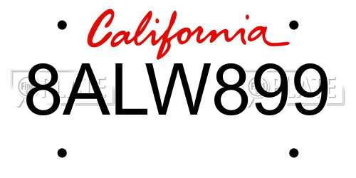 8ALW899 California License Plate