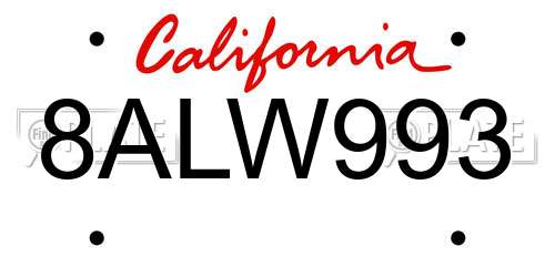 8ALW993 California License Plate