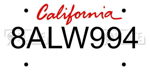 8ALW994 California License Plate