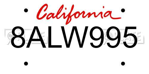 8ALW995 California License Plate