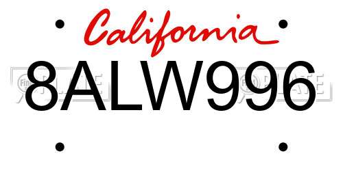 8ALW996 California License Plate