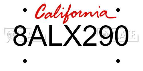 8ALX290 California License Plate