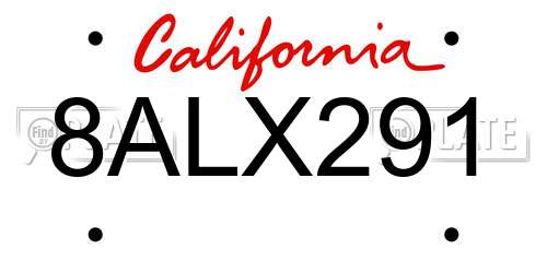 8ALX291 California License Plate