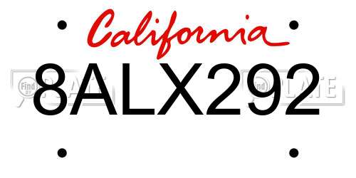8ALX292 California License Plate