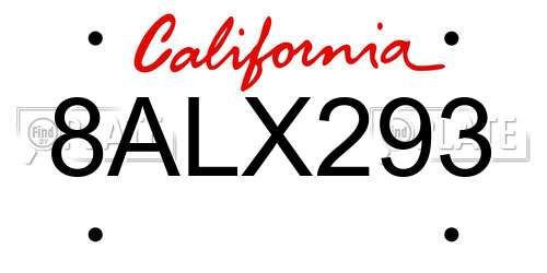 8ALX293 California License Plate
