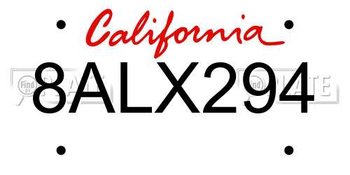 8ALX294 California License Plate