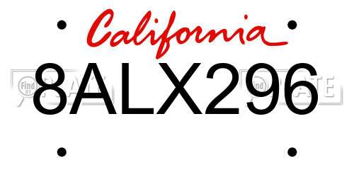 8ALX296 California License Plate