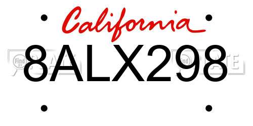8ALX298 California License Plate