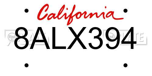 8ALX394 California License Plate