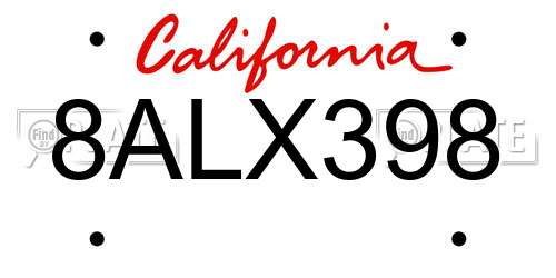 8ALX398 California License Plate