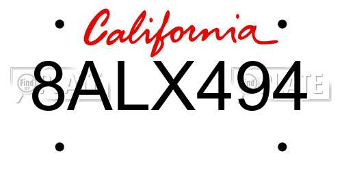 8ALX494 California License Plate