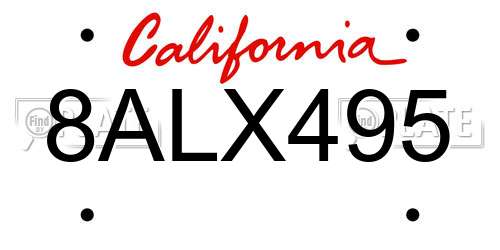 8ALX495 California License Plate