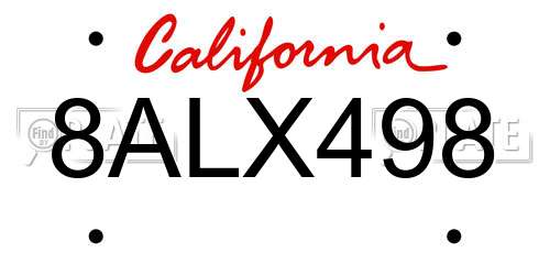 8ALX498 California License Plate