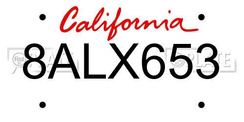 8ALX653 California License Plate