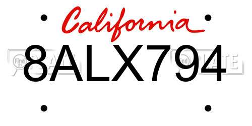 8ALX794 California License Plate